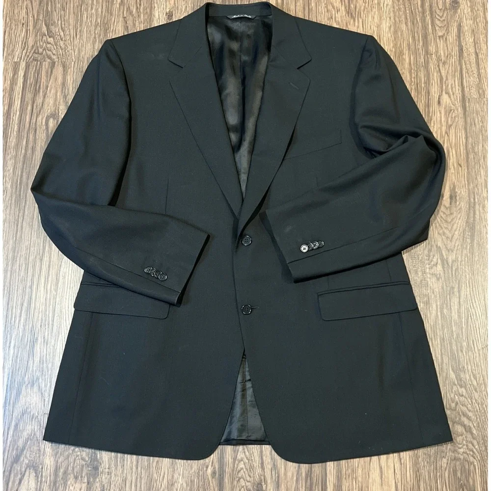Canali Blazer Men Hopsack Wool Water Resistant Brown Label Color Black 48R